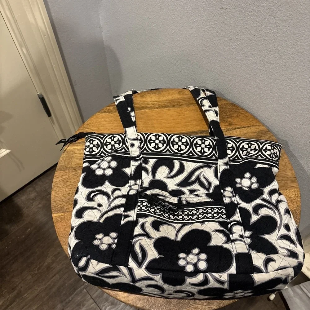 Vera Bradley Quilted Villager Tote Bag Purse Retired 'Night and Day' Black/White